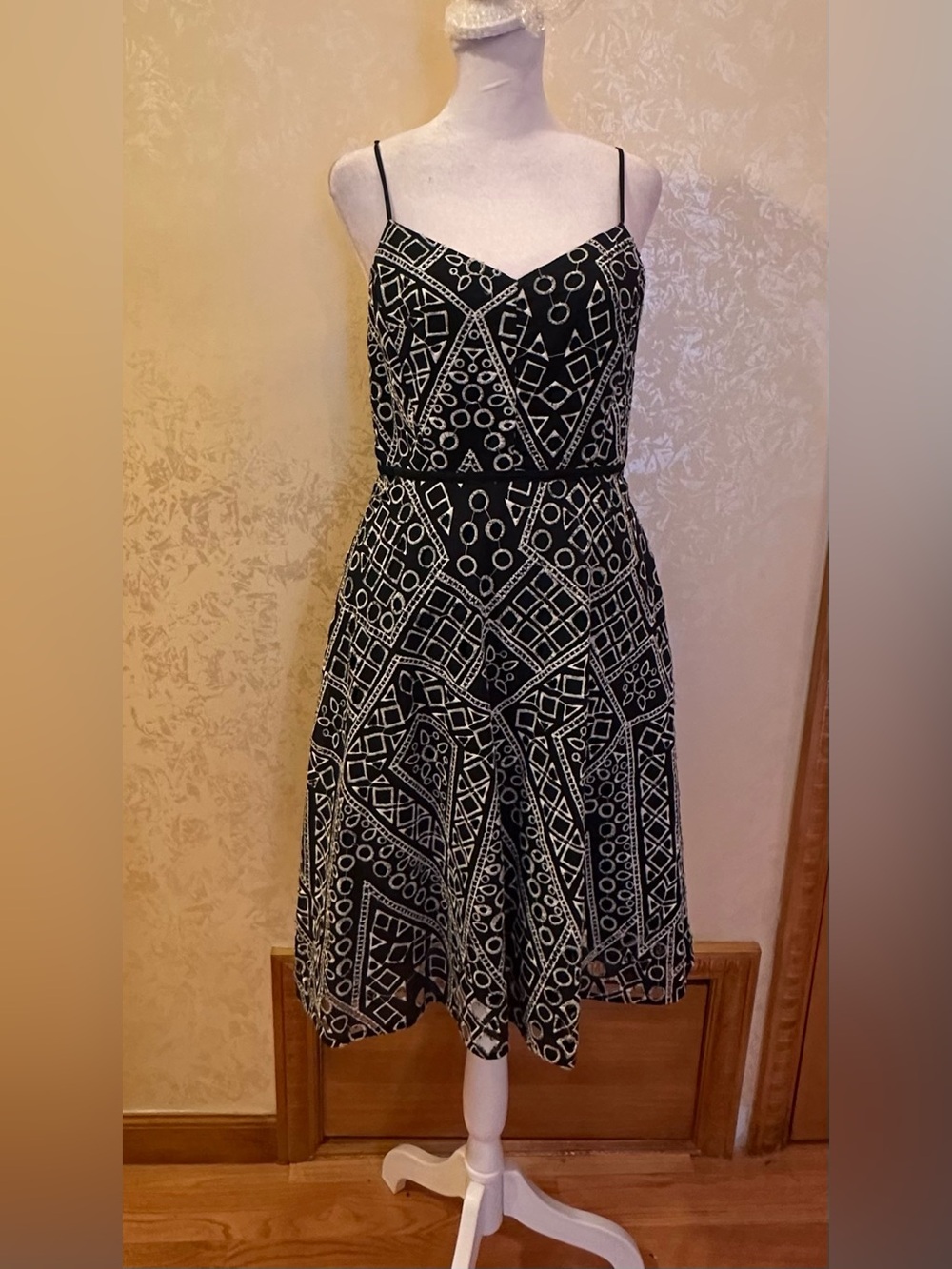 Banana Republic Black and White Geometric Midi Dress